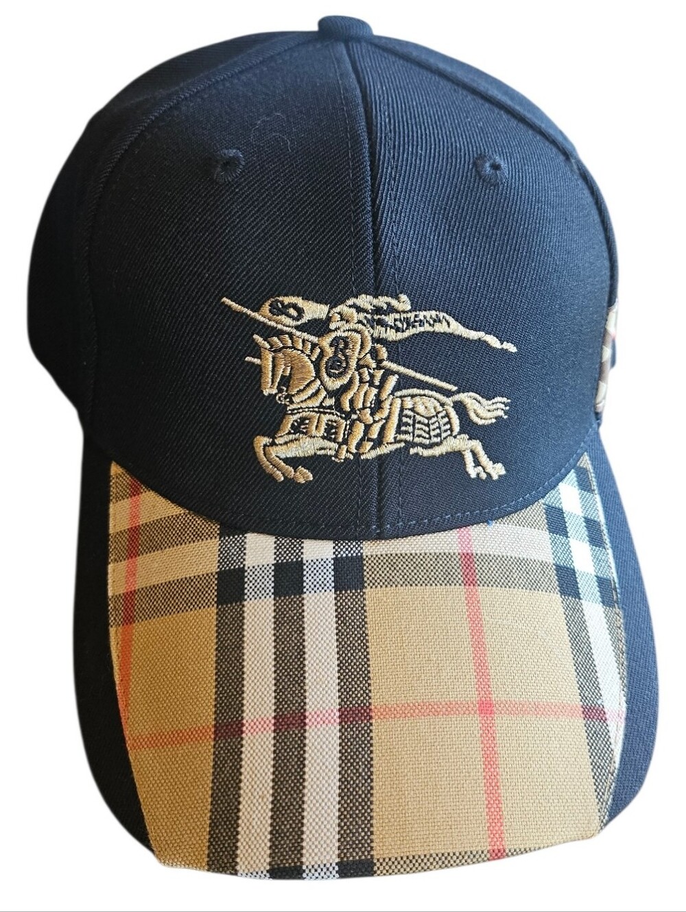 🔥NWT‼️✨ Burberry ✨ Black Baseball Cap Hat with Tan Vintage Check Brim - Unisex - Picture 13 of 14
